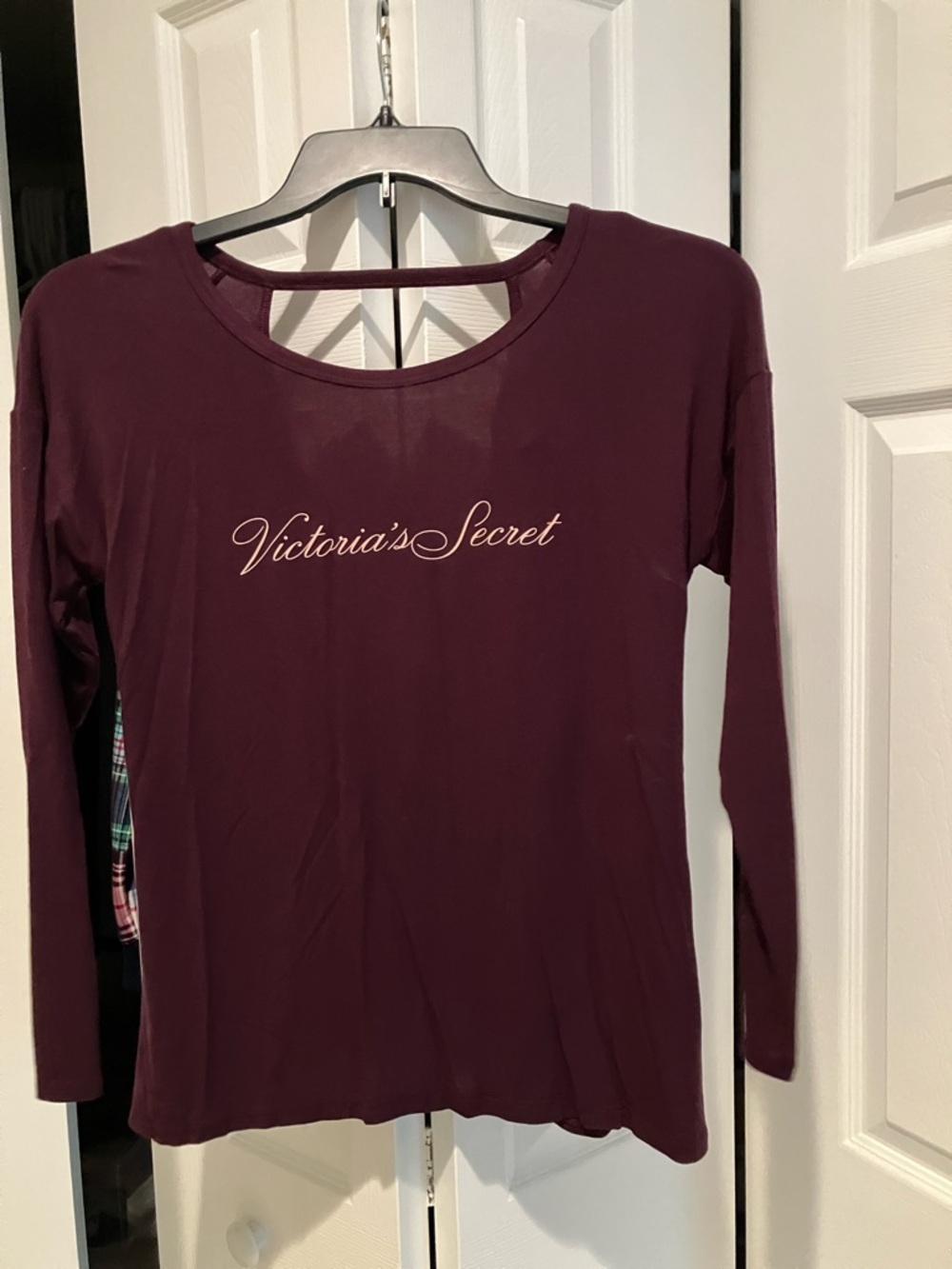 Victoria's Secret Long Sleeve Tee in Plum with Script Logo